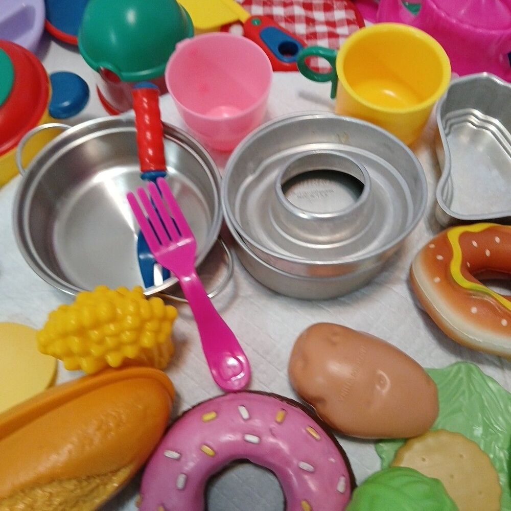 100+ Lot of Kids Pretend Play Toy Food, Dishes, Utensils, Pots, Pans for Kitchen - Picture 11 of 16